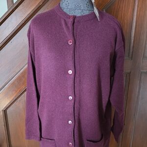 NWT Compliments  Woolmark  Pure New Wool Cardigan Sweater Pockets Wine Red M